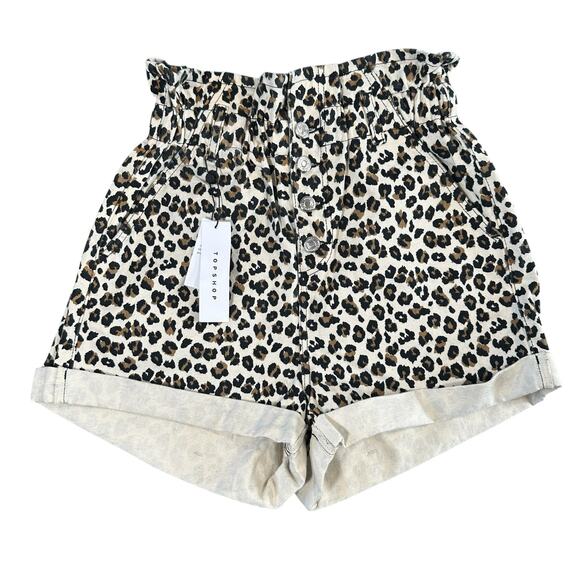 Topshop Women's Animal Print High Waist Shorts Size 6 - Picture 1 of 7